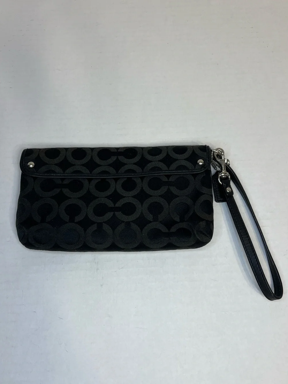 Coach Kristin Signature Op Art Black Jacquard Wristlet Clutch Bag